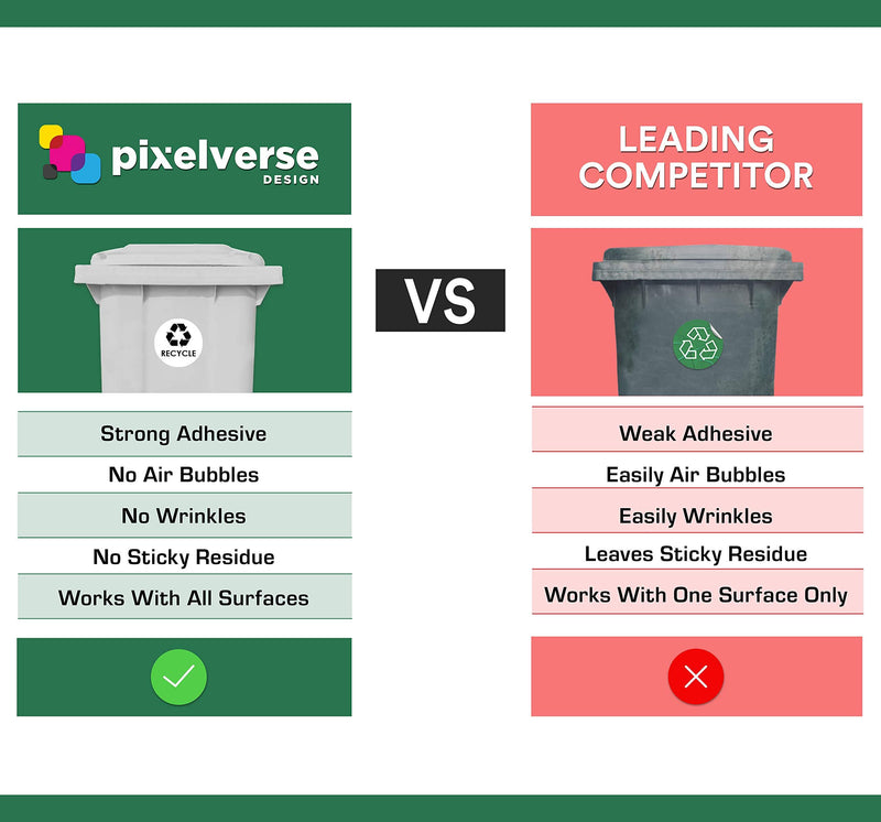 Recycle Trash Bin Logo Sticker - 4" x 4" - Organize & Coordinate Garbage Waste from Recycling - Great for Metal Aluminum Steel or Plastic Trash Cans - Indoor & Outdoor - Use at Home Kitchen & Office (4 Pack) White/Black