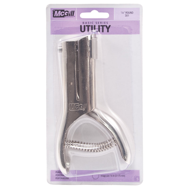 McGill Utility #300 Series Heavy Duty 1/8" Round Single Hole Punch, 20-Sheet Capacity, Nickel-Plated Steel (MCG301)