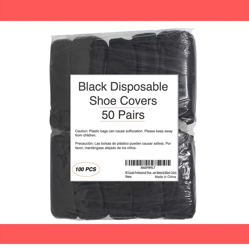 RE GOODS Shoe Covers | X Large - Extra Thick | 100 Pack | Black Disposable Boot and Shoe Booties | 35 GSM Non Woven | Non Slip - Indoor Outdoor