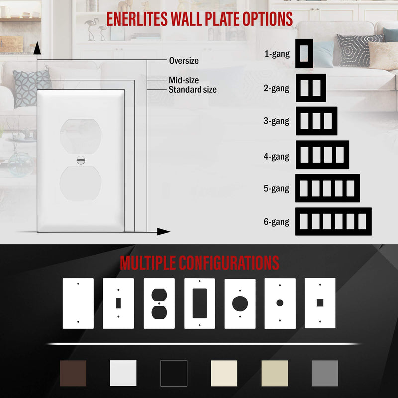 ENERLITES Duplex Wall Plates Kit, Electrical Outlet Covers, Standard Size 1-Gang 4.50" x 2.76", Unbreakable Polycarbonate Thermoplastic, Electric Receptacle Plug Covers, 8821-W-10PCS, White, 10 Pack Screw wall plate