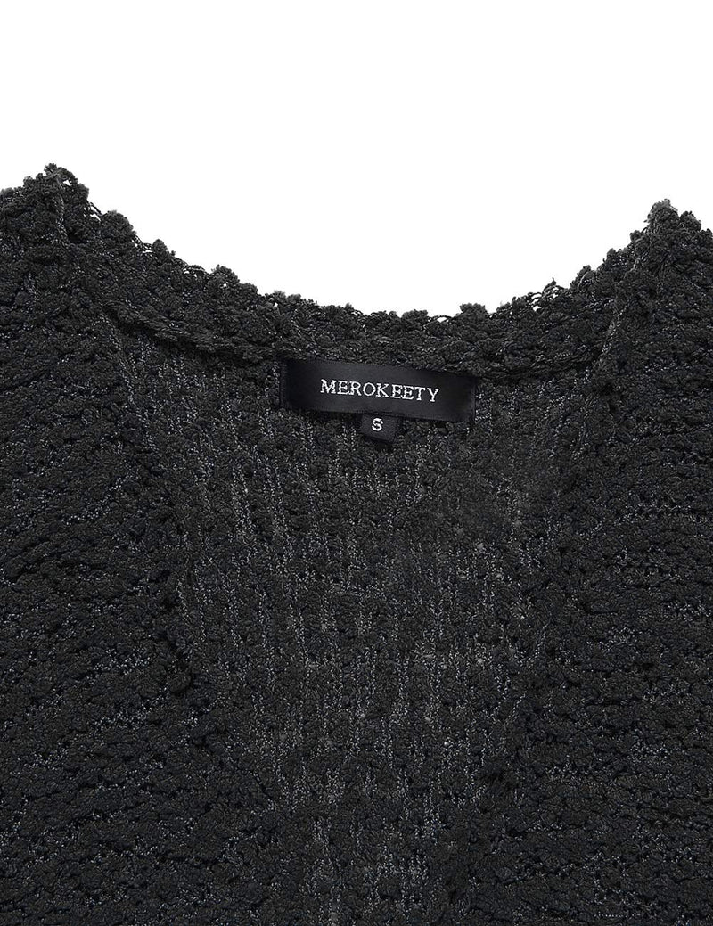 MEROKEETY Women's Long Sleeve Soft Chunky Knit Sweater Open Front Cardigan Outwear Coat A-black Small