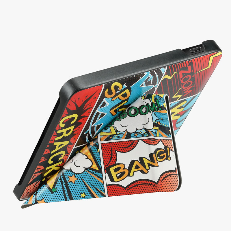 kwmobile Origami Case Compatible with Kobo Libra 2 - Case Slim Premium PU Leather Cover with Stand - Comic Book Symbols Multicolor Comic Book Symbols 32