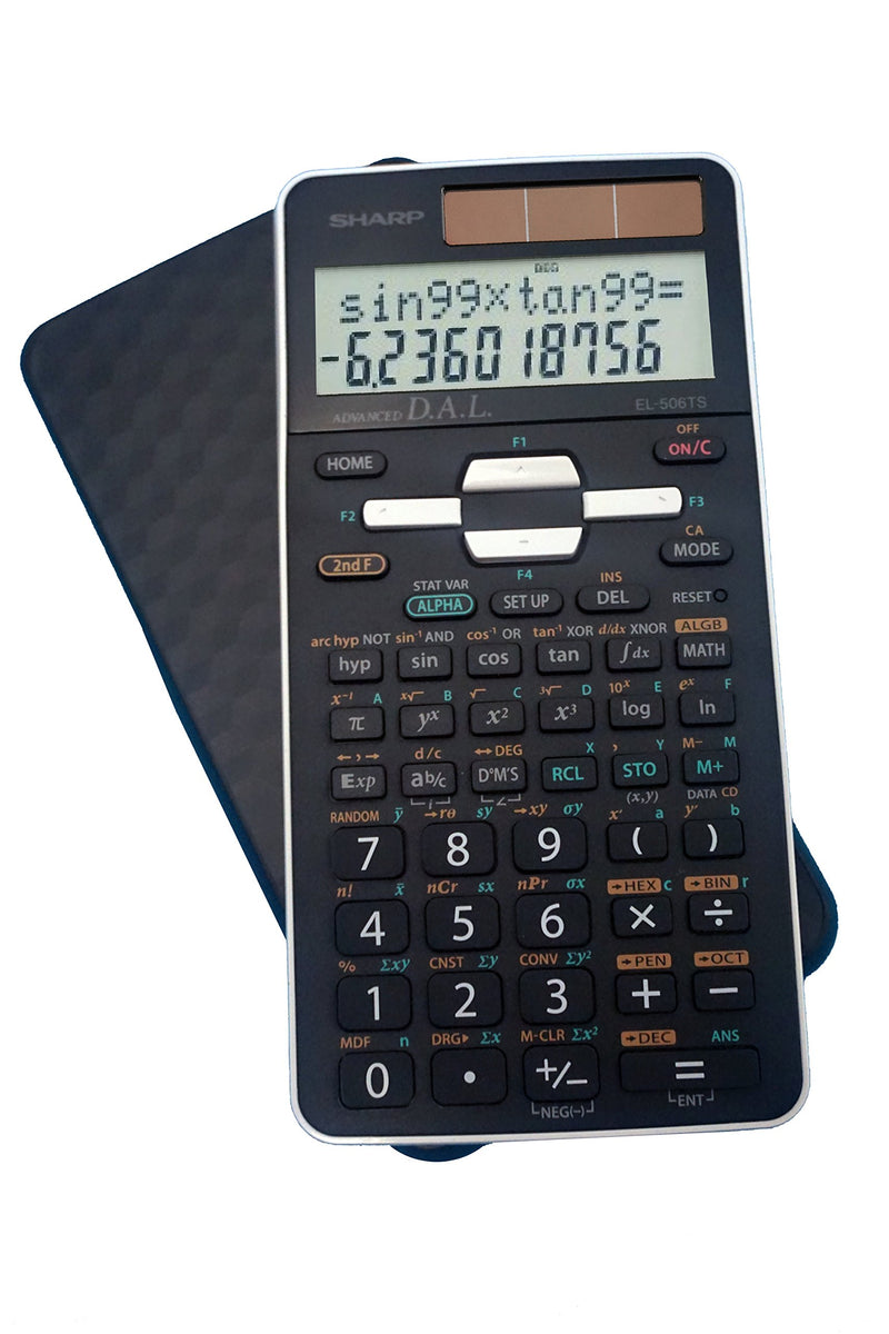 Sharp EL-506TSBBW 12-Digit Engineering/Scientific Calculator with Protective Hard Cover, Battery and Solar Hybrid Powered LCD Display, Great for Students and Professionals, Black