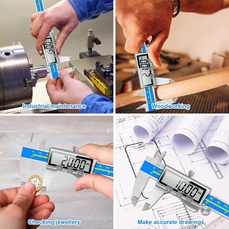 Digital caliper industrial quality Orthland caliper digital caliper 150 mm with large LCD precision caliper gauge depth gauge stainless steel analog IP54 waterproof for indoor outdoor steps brass blue