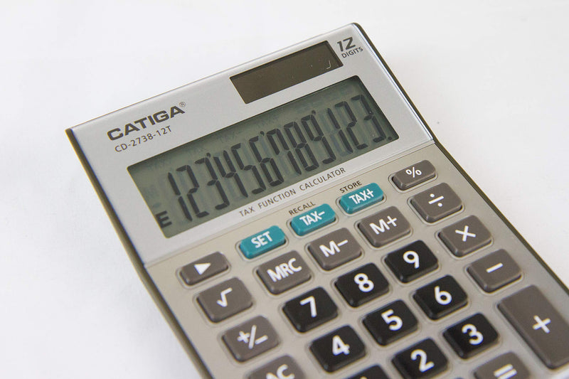 12-Digit Business Calculator - CATIGA CD-2738-12T - Dual-Power - Tax Calculator Silver