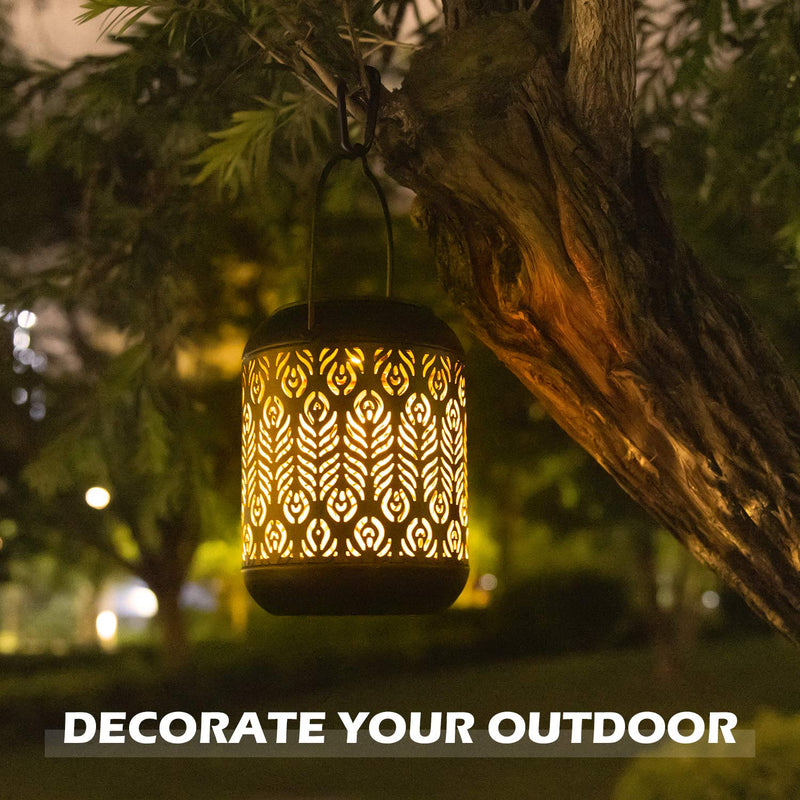 LeiDrail Solar Lantern Outdoor Hanging Lanterns Garden Metal Decorative Light Warm White LED Waterproof Landscape Lighting for Table Pathway Party Yard - 2 Pack