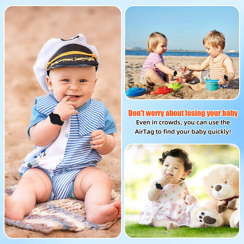 Kids Waterproof Airtag Bracelet Compatible with Apple AirTag, Hidden Silicon Protective Case for Air Tag GPS Tracker Holder, Adjustable Anti-Lost Watch Band for Toddler Child (Black & White) Black&White