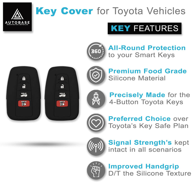 Autobase Silicone Key Fob Cover for Toyota Camry RAV4 Highlander Avalon C-HR Prius Corolla GT86 Smart Key | Car Accessory | Key Protection Case 2 Pcs (Black) Black
