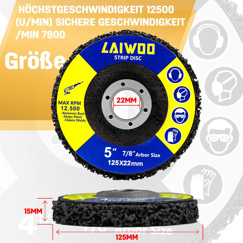 LAIWOO CSD disc sanding disc, purple cleaning disc set, coarse cleaning disc, nylon fabric disc, paint removal rust for angle grinder (5 pieces, 125 x 22 mm), black, 5 pieces, 125 x 22 mm