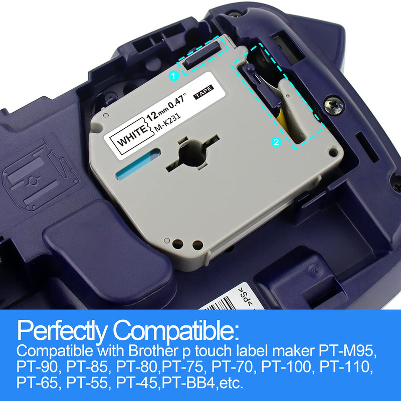 Compatible Label Tape Replacement for Brother P-Touch M-231 M Tape,Compatible with Brother Label Makers PT-65 PT-90 PT-M95 PT-70BM PT-45, 12mm 0.47inch,5 Pack