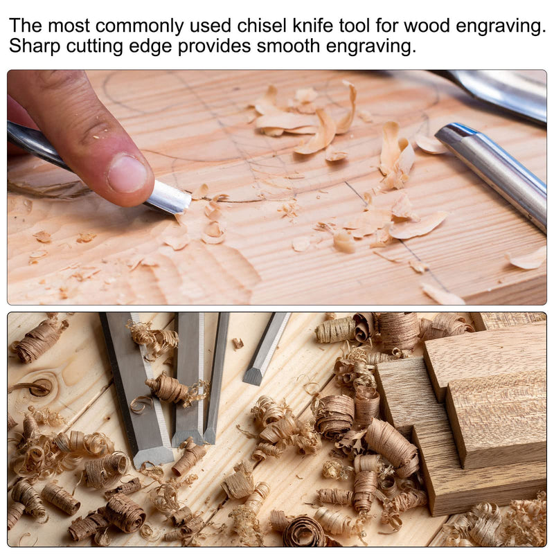 uxcell Wood Chisels, 3mm Tungsten Carbide Flat Tip Carving Woodworking Hand Tool 150mm (6-Inch) Length with Leather Cloth Handle