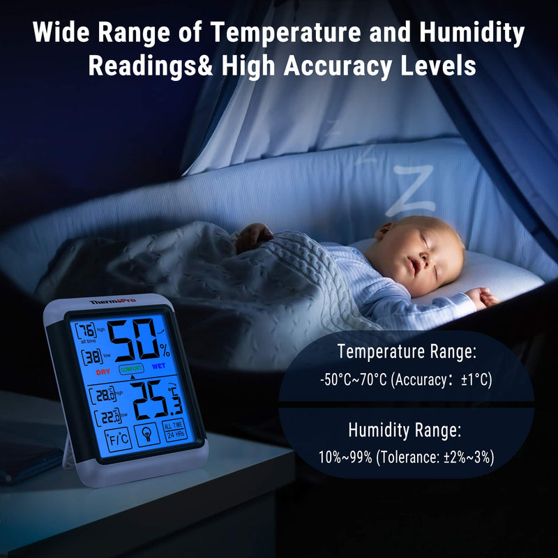 ThermoPro TP55 digital thermo-hygrometer indoor thermometer temperature and humidity measuring device with room climate indicator for room climate control room air monitoring 1