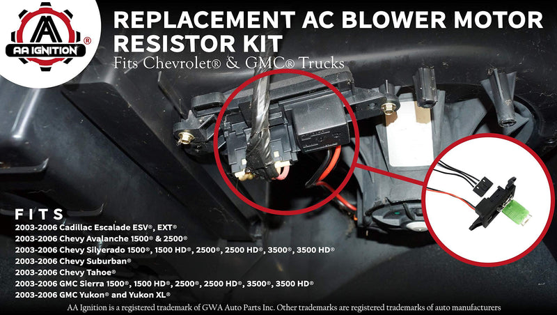 AC Blower Motor Resistor Kit with Harness - Replaces 89019088, 973-405, 15-81086, 22807123 - Compatible with Chevrolet, GMC & Cadillac Vehicles - Silverado, Tahoe, Suburban, Avalanche, Sierra, Yukon