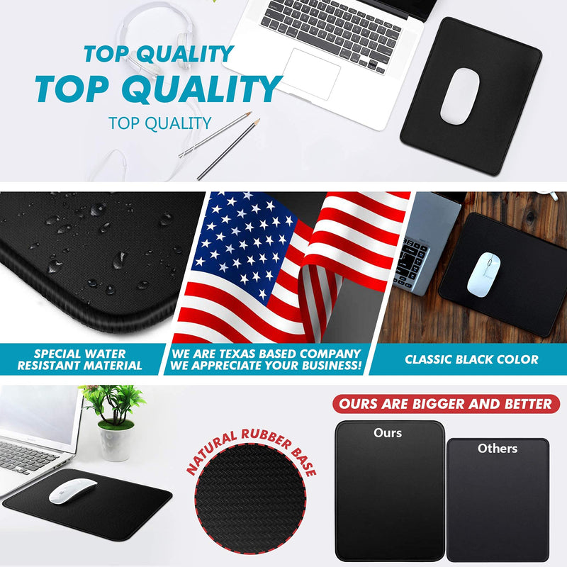 Mouse Pad 1pc 11 x 8 3/4"- Black Basic Gaming Mousepad with Stitched Edges, Non-Slip Rubber Base & Large Surface- Premium Waterproof Mouse Mat for Laptop, Computer & PC (1 Pack) 1Pack