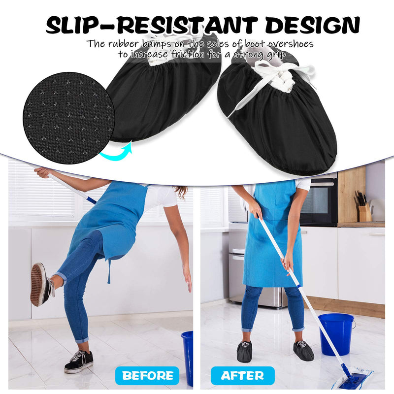 12 Pairs Reusable Shoe Covers Slip Resistant Waterproof Boot Covers Elasticity Convenience Dustproof Overshoes Machine Washable for Household Carpet Floor Protection, Black 12