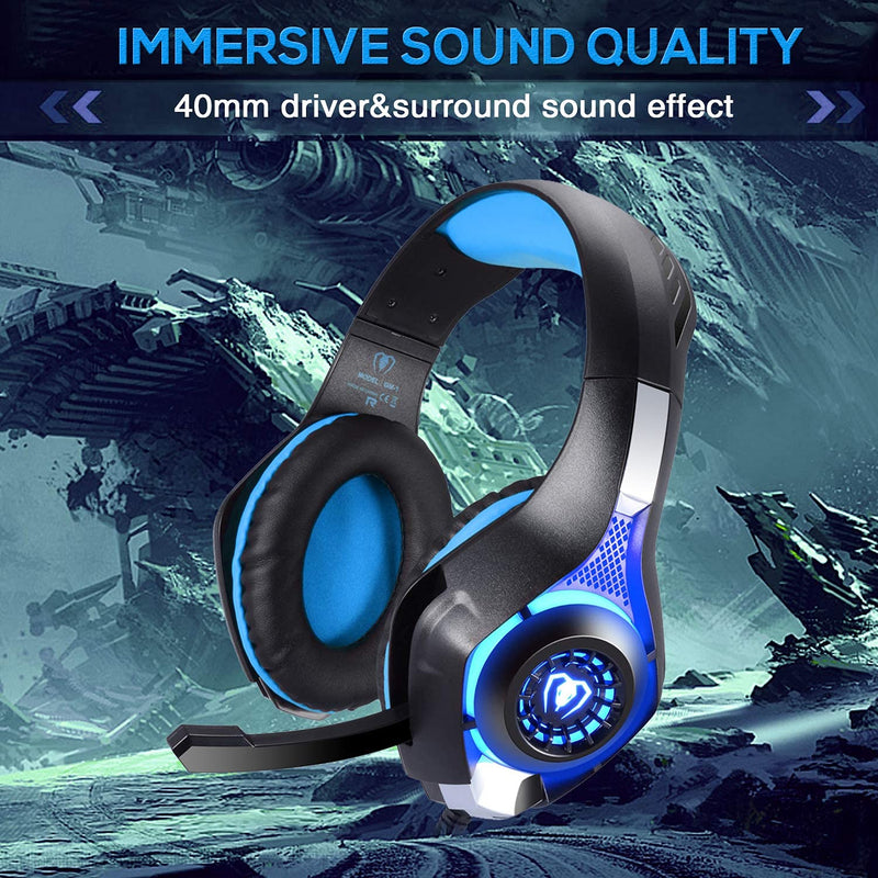 BlueFire Professional 3.5mm PS4 Gaming Headset Headphone with Mic and LED Lights for Playstation 4, PS5, Xbox one,Laptop, Computer (Blue) Blue