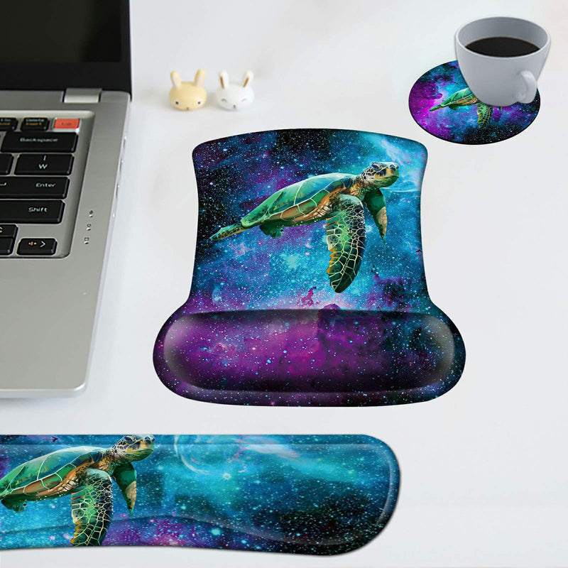 Ergonomic Mouse Pad with Wrist Support and Keyboard Wrist Rest Pad Spsun Non-slip Rubber Base Mousepad for Office Gaming Working Computers Laptop Easy Typing & Pain Relief + Coasters,Galaxy Sea Turtle Galaxy Sea Turtle