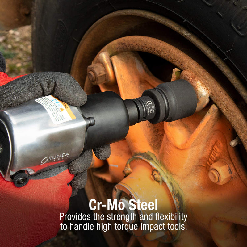 Sunex 2302, 1/2 Inch Drive, 1/2" Female x 3/4" Male Impact Adapter, Cr-Mo Steel, Ball Detent, Tapered Square End, Meets ANSI Standards