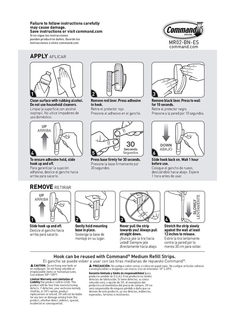 Command Medium Modern Reflections Metal Hook, Brushed Nickel, 1-Hook, 2-Strips, Decorate Damage-Free