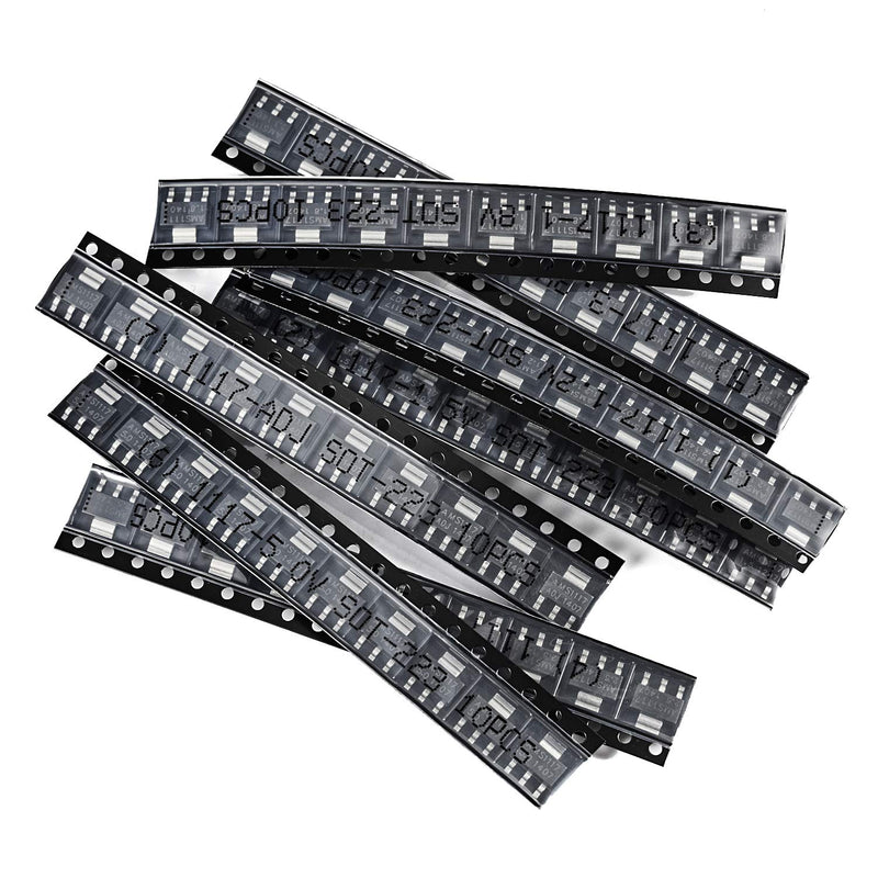 Chanzon 70pcs AMS1117 SOT-223 Kit Including 7 Values (1.2V 1.5V 1.8V 2.5V 3.3V 5V) Low Dropout Voltage Regulator SMD Transistor Each 10pcs