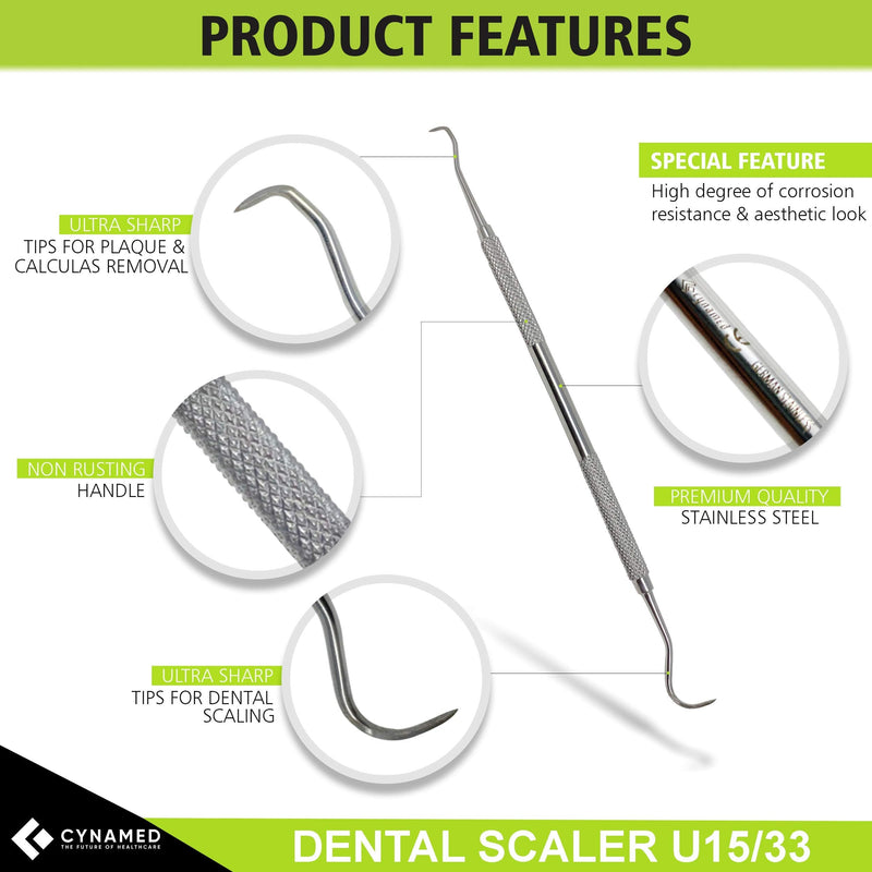 Cynamed Double-Ended Dental Sickle Scaler H6/H7 Jacquette Towner Scaler U15/30 Anterior Posterior Double Ended Periodontal (DE-U15/30) DE-U15/30