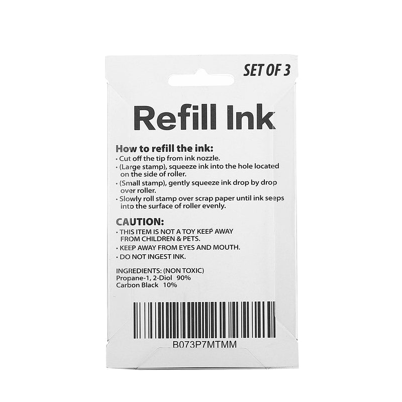 Miseyo Roller Stamp Refill Ink - 3 Pack - Black Ink Roller Stamp Refill Ink Set
