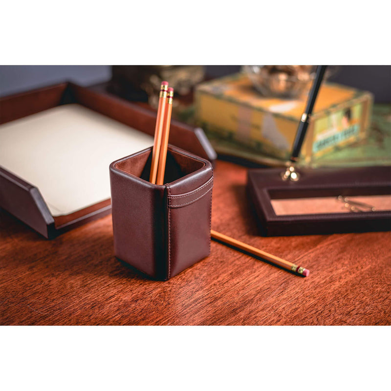 Dacasso Chocolate Brown Leather Pencil Cup