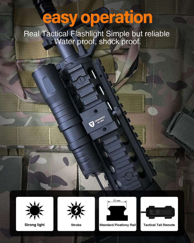 TOUGHSOUL Tactical Flashlight 1250 Lumens Picatinny Rail Mounted Rechargeable Tactical Flashlight with Remote Pressure Switch. LED Weapon Light with Flashlight Mount, Rechargeable Batteries Included