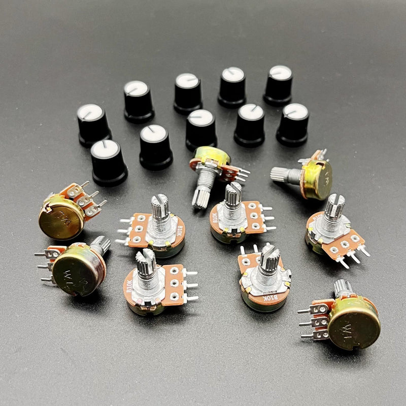 JZK 10pcs B10K Potentiometer Knob with 6mm Shaft, Rotary Volume with Linear Taper B 10k Potentiometer Knob, B10K Ohm Rotary Potentiometer with 3 Terminals with Cap, Nuts and Washer