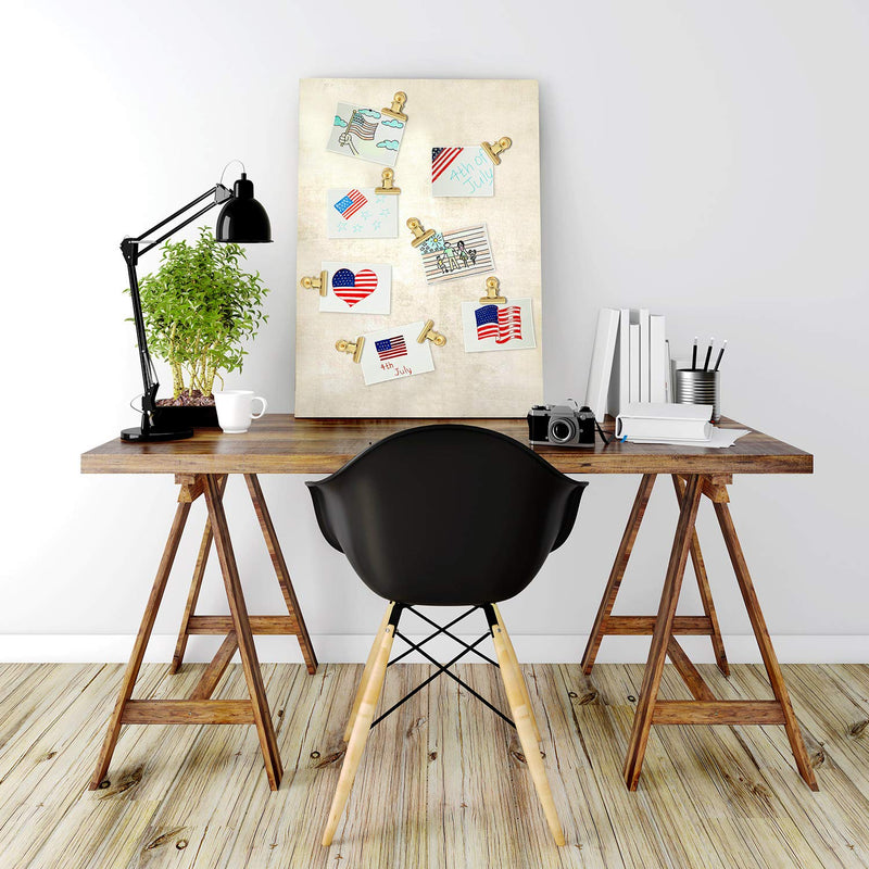 30 Pieces Push Pins Clips, Bulldog Clips with Thumb Tacks for School Artworks Projects on Cork Board, Photos Documents on Bulletin Board, No Holes for The Paper on Cubicle Walls (Gold)