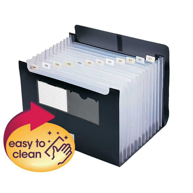 Smead Poly Desktop Expanding File, 12 Pockets, Flap and Cord Closure, Letter Size, Black (70845)