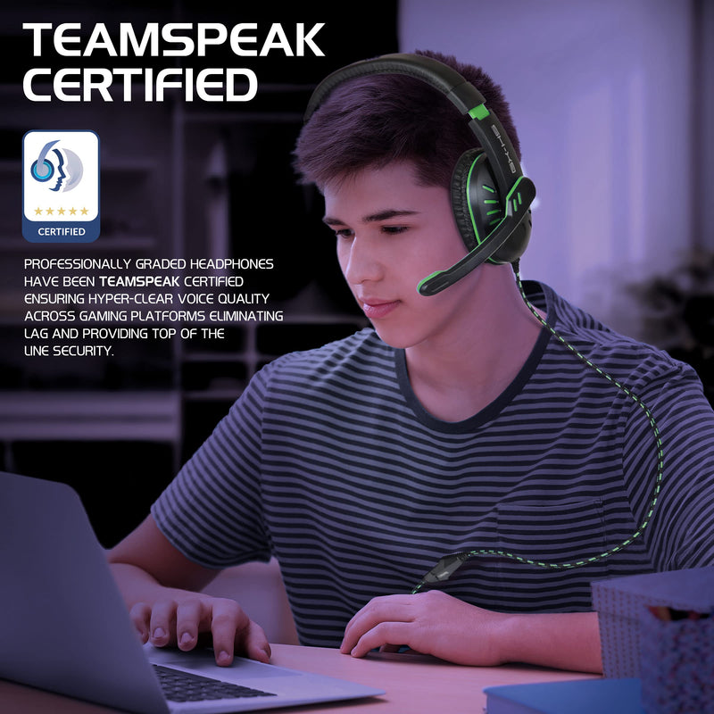ENHANCE GX-H5 Gaming Headset with Microphone - Gaming Headset for PS4, PS5, Xbox, PC, Switch with Adjustable Headband, Volume Controller, USB Sound-Isolating Earcups, Splitter Cable (Green) Green