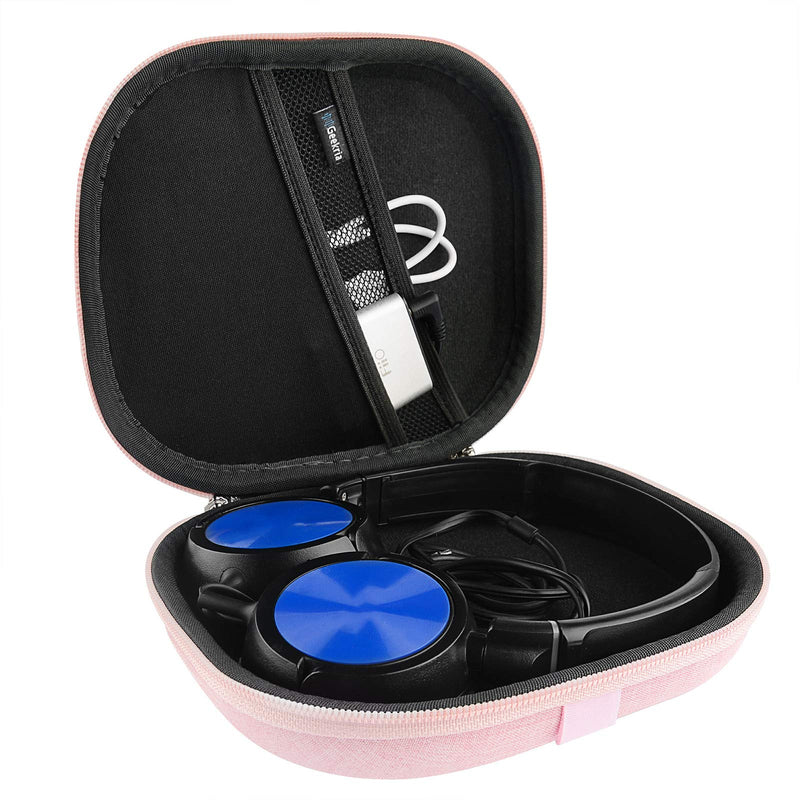 Geekria UltraShell Headphones Case Compatible with Sony MDR ZX300, ZX310, XB200, ZX100, ZX110, ZX102DPV, MDR-ZX110-P Case, Replacement Hard Shell Travel Carrying Bag with Cable Storage (Pink)