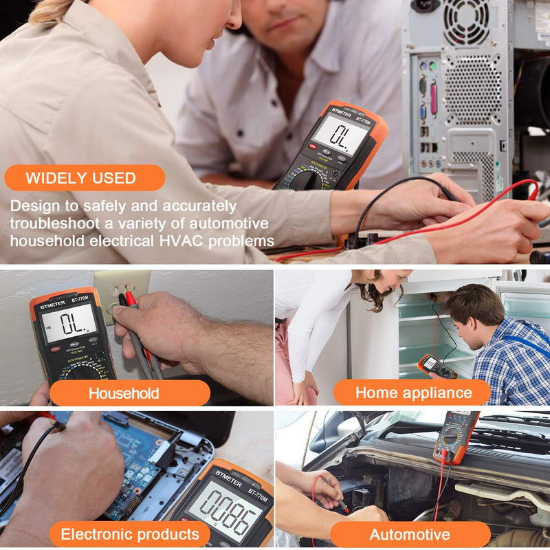 Digital Multimeter TRMS 6000 Count, BTMETER BT-770M Auto/Manual Ranging DMM Electrical Meter Tester for AC/DC Amp, AC/DC Volt, Ohm Capacitance Frequency Continuity Temperature NCV, Auto Backlight BT-770M Manual Ranging