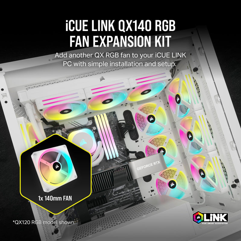 Corsair iCUE LINK QX140 RGB 140mm Magnetic Dome RGB Single Fan - White Single (140mm)