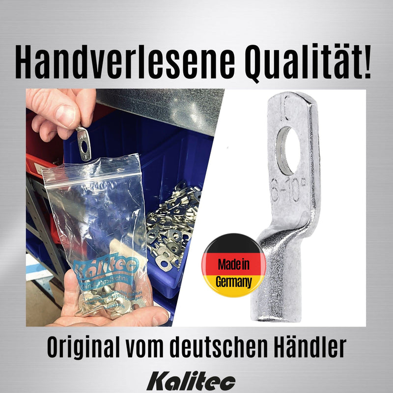 Pack of 10 Kalitec HR10-6 standard tubular cable lugs 10mm² M6 I without viewing hole I Made in Germany