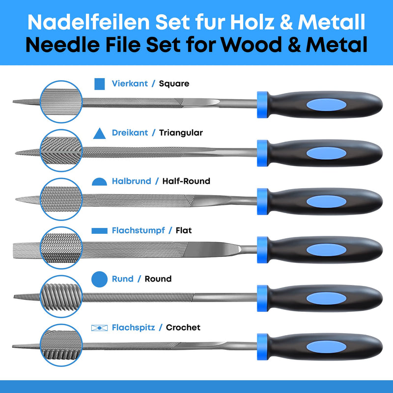 EFFEKTWERK needle files set - 6 pieces - mini file set for wood metal plastic - file set small 6 pieces