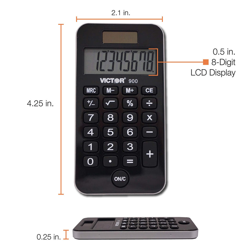 Victor 900 Handheld Calculator, Black, 0.3" x 2.5" x 4.3" 0.3" x 2.5" x 4.3"