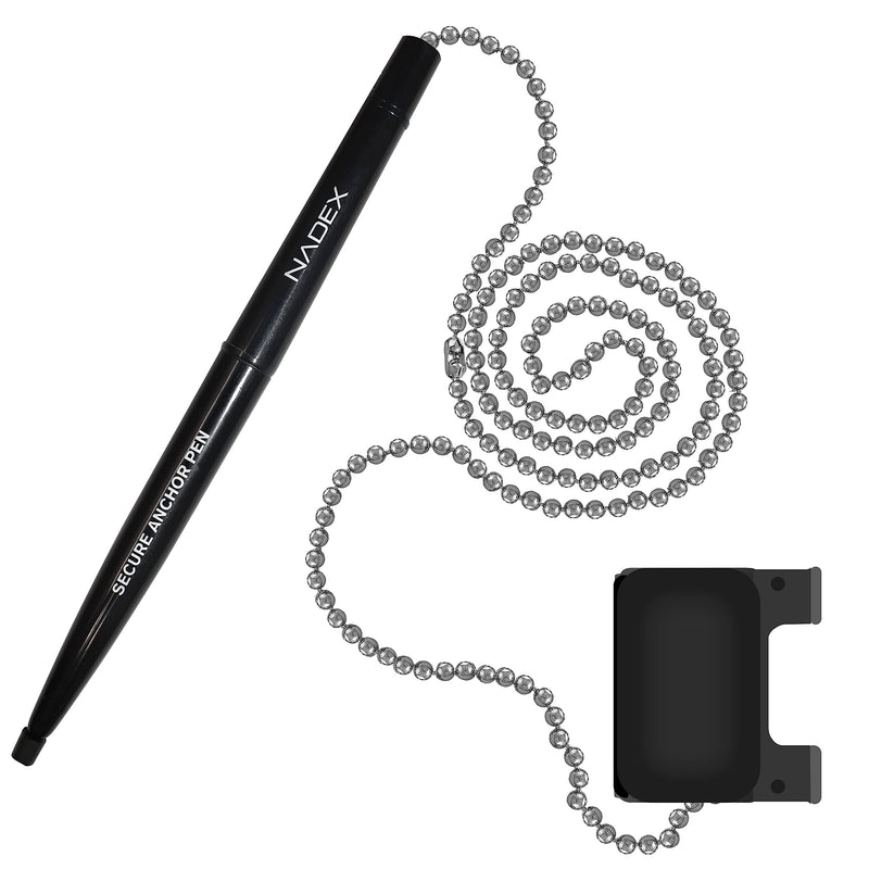 Nadex Ball and Chain Security Pen Set | 1 Pen, 1 Adhesive Mount, and 5 Refills (Black)