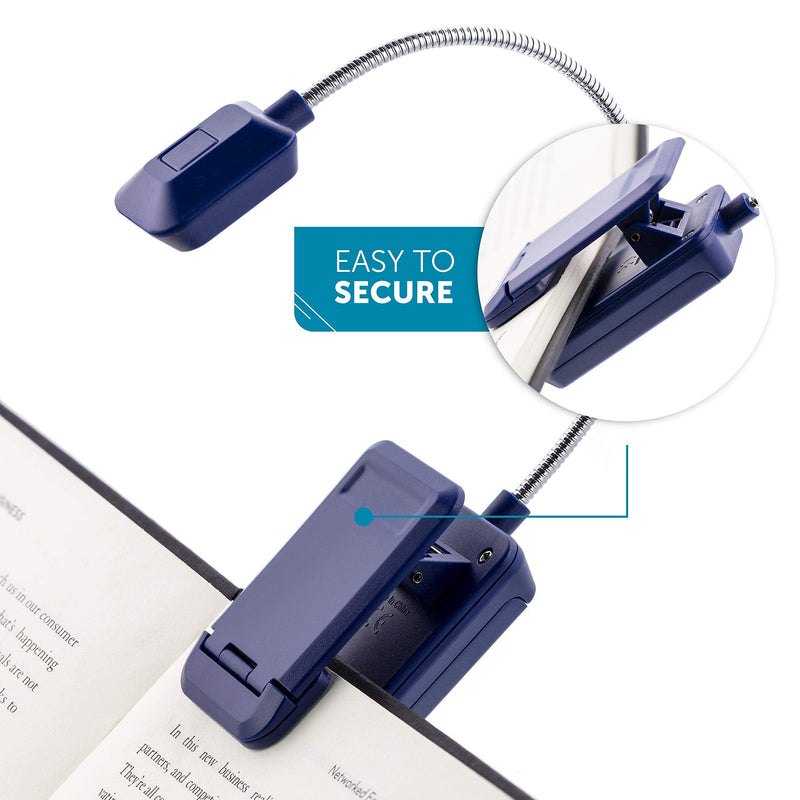 WITHit Quad Clip On Book Light – LED Reading Light with Clip for Books and eBooks, Dimmable Brightness, Portable & Lightweight Bookmark Light for Adults, Batteries Included Navy