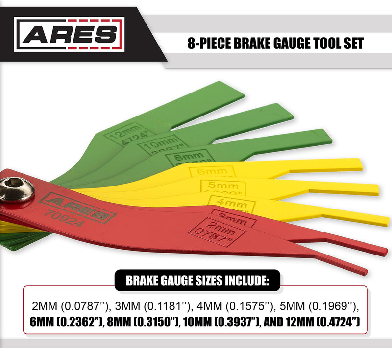 ARES 70924 | 8-Piece Brake Pad Gauge Tool Set 20-Gauge Sheet Metal | Corrosion Resistant High Visibility Powder Coat Finish