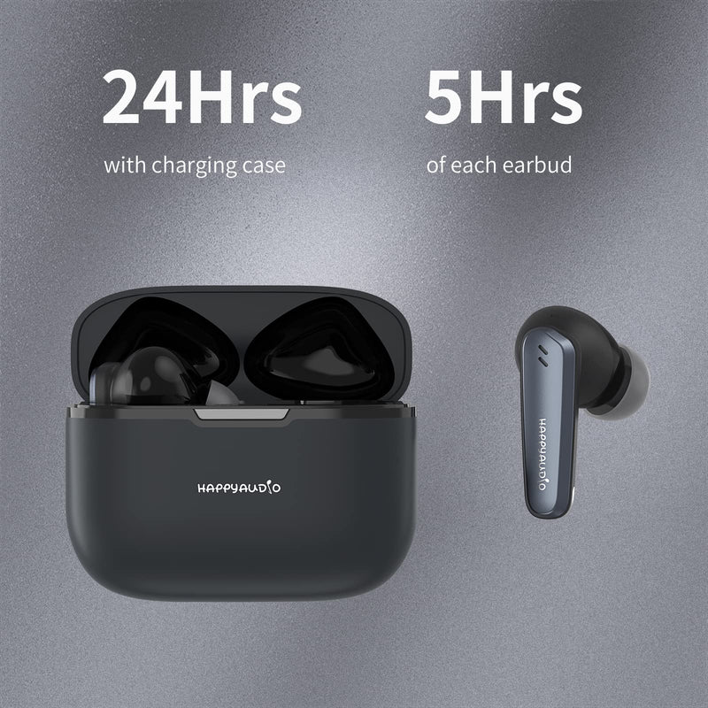 HAPPYAUDIO S4 Wireless Earbud,Hybrid ANC+ENC Noise Reduction Headphones Bluetooth 5.2 Headset Sports Built-in Mic,IPX5 Water Resistant Sweatproof,24Hrs Playtime for iOS Android (Black) S4,Black