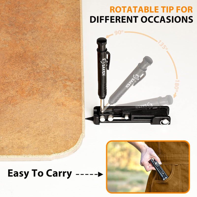 Saker Multi-function Scribing Tool- Construction Pencil- Aluminum Alloy Scribe Tool with Deep Hole Pencil,DIY Woodworking Scribe Gauge Scriber Line Maker Measuring Tool,Multifunctional Tools