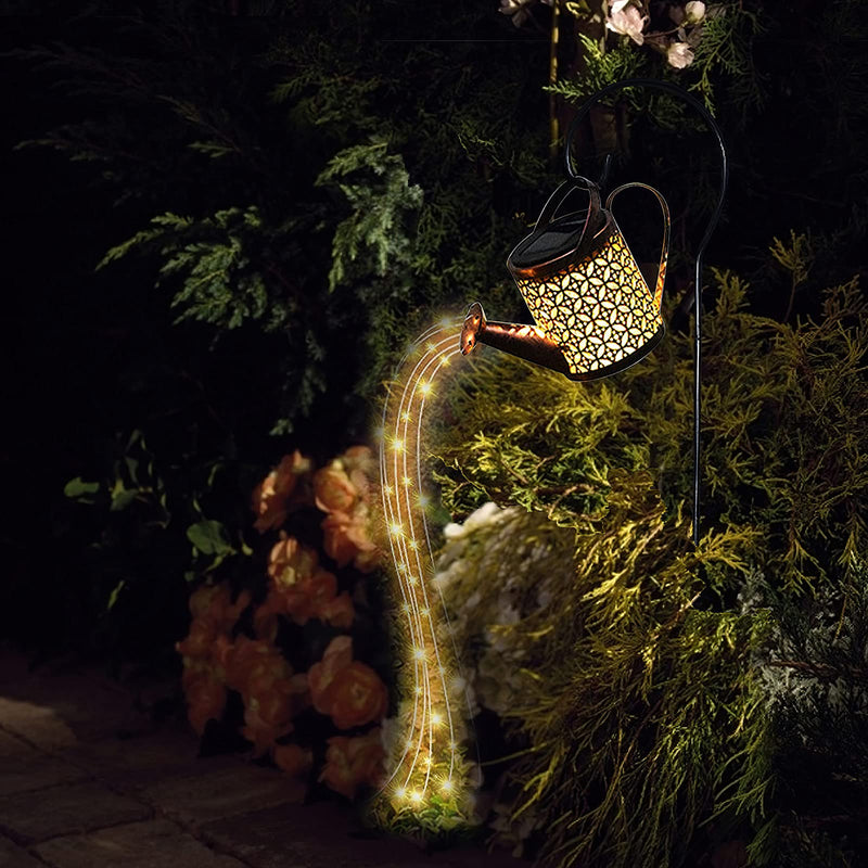 Auhafaly Garden Shower Light Solar Powered Watering Can with Lights Star Light LED Outdoor String Fairy Lights Waterfall with Bracket for Home Path Patio Yard Lawn, White