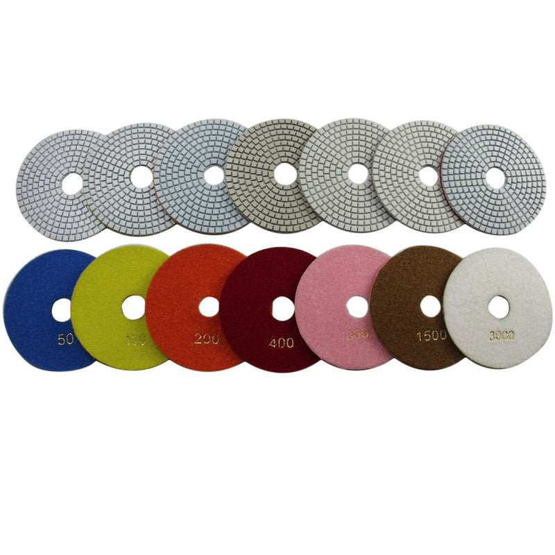 Konfor Diamond 5 Inch Wet Polishing Pads for Granite Marble Travertine Terrazzo Engineered Stone (Pack of 7)