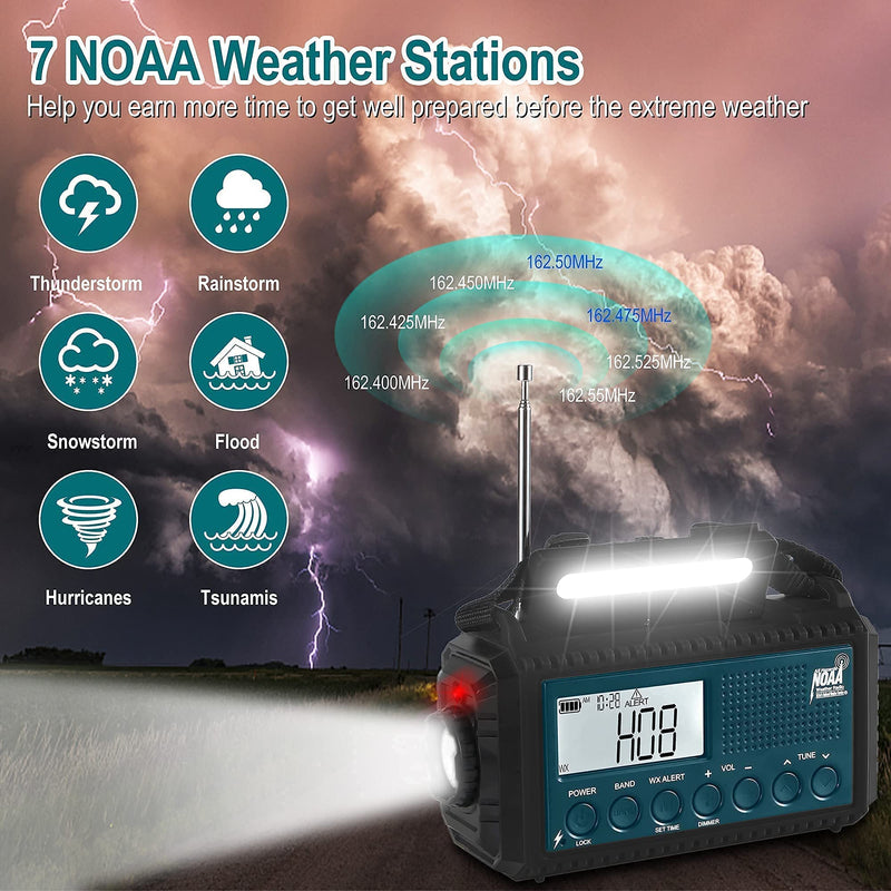 Mesqool NOAA Weather Alert Radio & Camping Lantern, AM/FM/Shortwave Radio, Solar/Hand Crank/Battery Powered, Flashlight&Reading Lamp, USB Charger, Power Bank