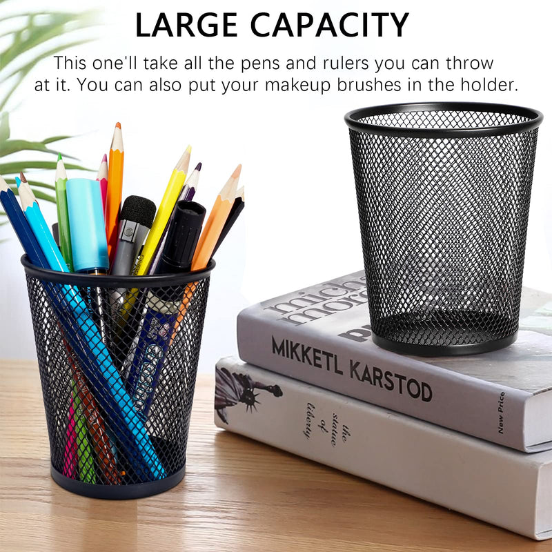 Pen Holder for Desk Mesh Pen Cups Metal Pencil Holder 12 Packs Desk Organizers and Storage 4.3x3.56x2.6inch Black