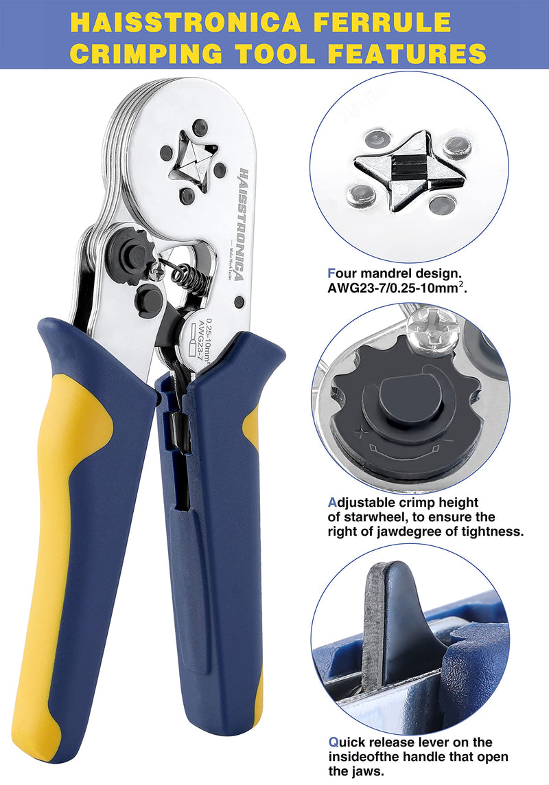 Ferrule Crimping Tool Kit,Haisstronica Self-Adjusting Square Wire Crimper Plier for AWG 23-7 with 1200PCS Red Copper Wire End Terminals,Sleeves Ferrule Ratchet Wire Crimping Tool-Wire End Ferrules 6-4 SET