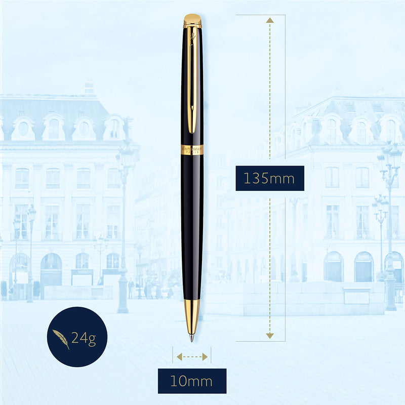 Waterman Hemisphere Black Ballpoint Pen GT, Medium Tip, Blue Ink black with gold trim