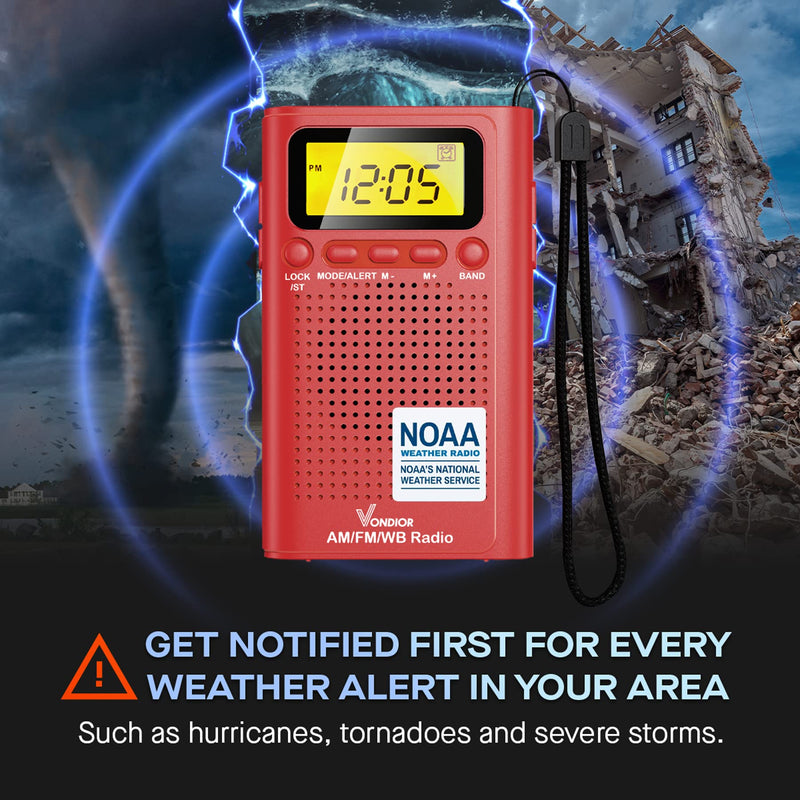 NOAA Weather Radio - Emergency Digital Radio WB/AM/FM - Alert Mode - Portable Radio with Best Reception and Longest Lasting Transistor. Powered by 2 AAA Battery with Mono Headphone Socket, by Vondior 0
